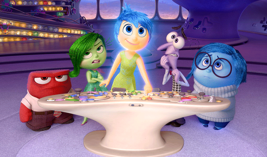 Still frame image from Pixar movie "Inside Out" shows five main characters