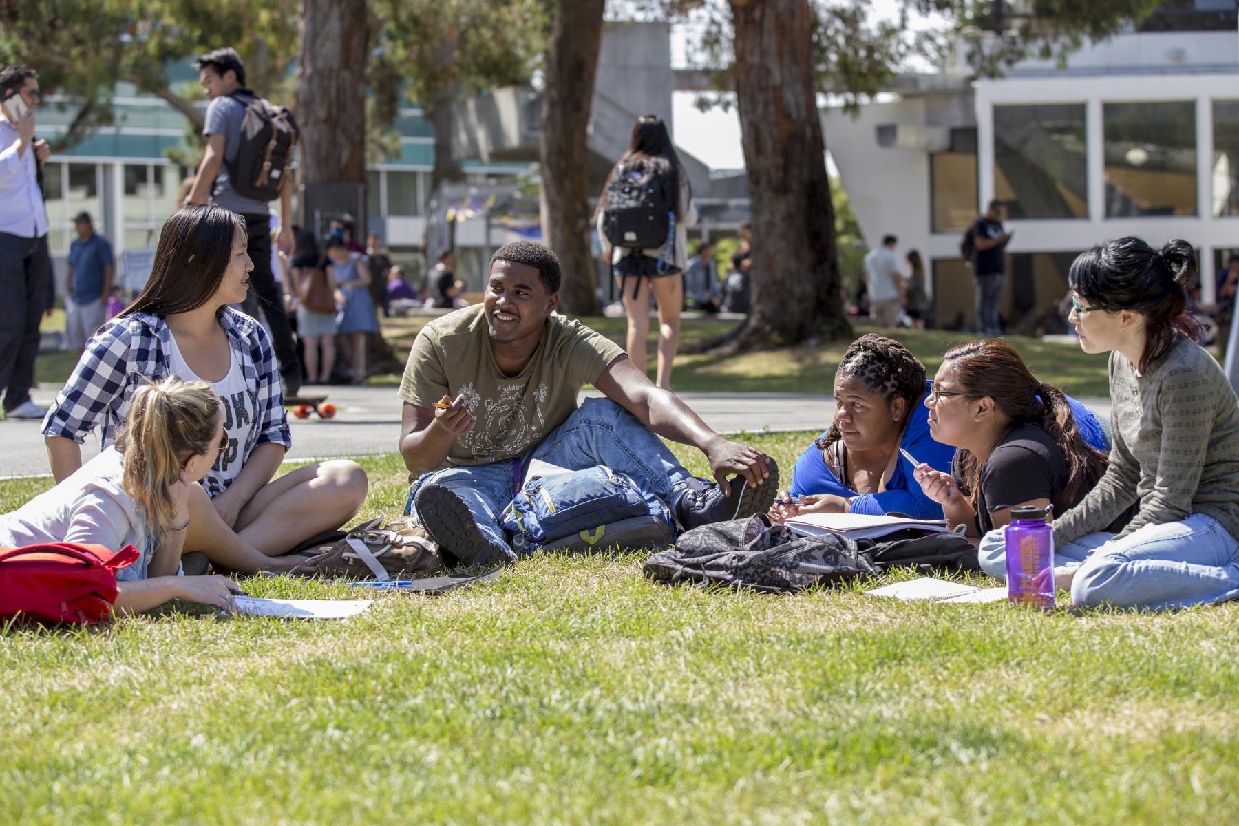 Students on the SF State campus before the pandemic