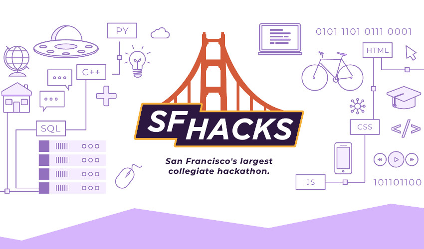 Design with a logo featuring the Golden Gate Bridge and reading ‘SF Hacks’