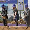 Manny Mashouf, Phoebe Dye and President Les Wong participate in the groundbreaking for the Mashouf Wellness Center