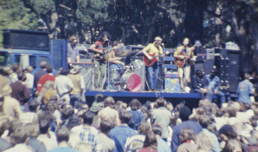 Grateful Dead plays music on a stage in Golden Gate Park