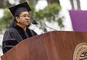 Photo of Belva Davis at SF State's Commencement
