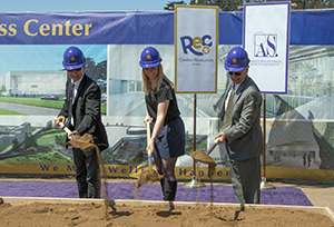 Manny Mashouf, Phoebe Dye and President Les Wong participate in the Wellness Center Groundbreaking