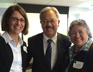 (From left to right) Jessica Wolin, Mayor Ed Lee and Cynthia Gomez stand next to each other.