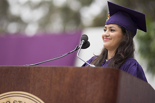 Student speaker Diana Hernandez Juarez-Madera delivers remarks