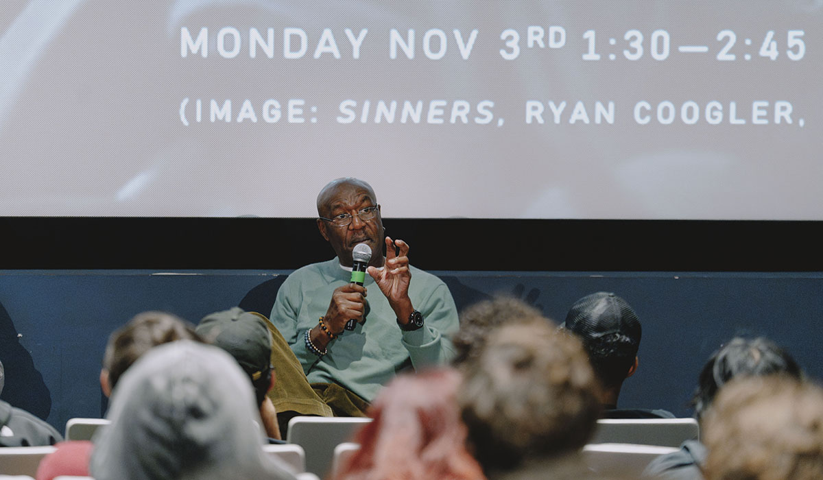 Delroy Lindo addresses a crowd