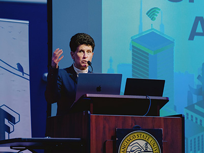 President Mahoney at the podium