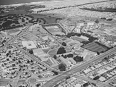 Aerial view of campus in late 1950s