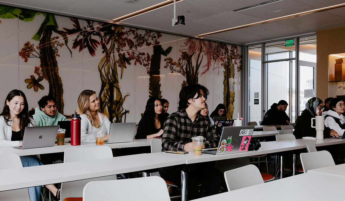 Students in class in new science building