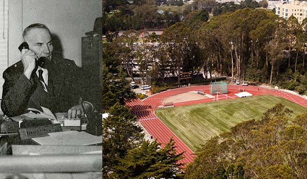 Coach Dave Cox (left) and Cox Stadium (right)