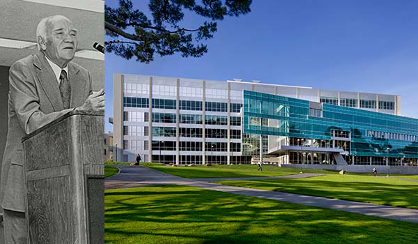 J.Paul Leonard (left) and J. Paul Leonard Library (right)