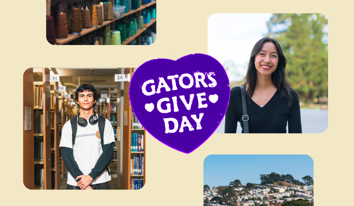 Graphic promoting Giving Day with photos of students 