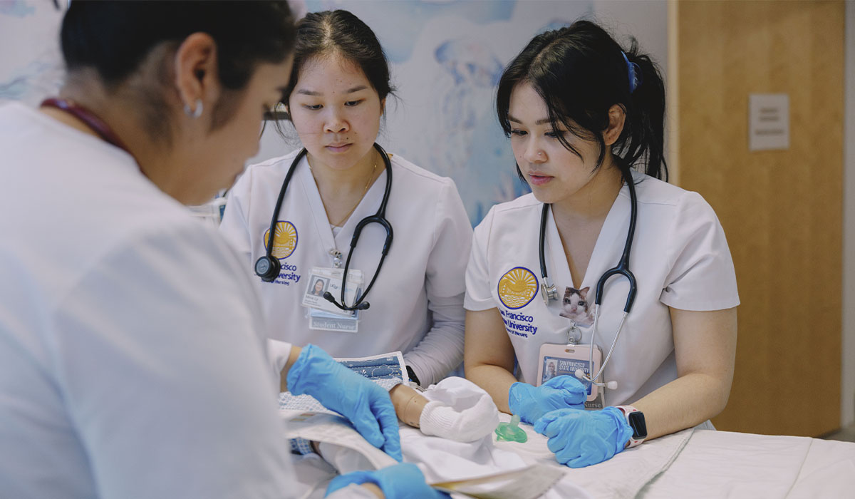 Nursing students in pediatric simulation lab
