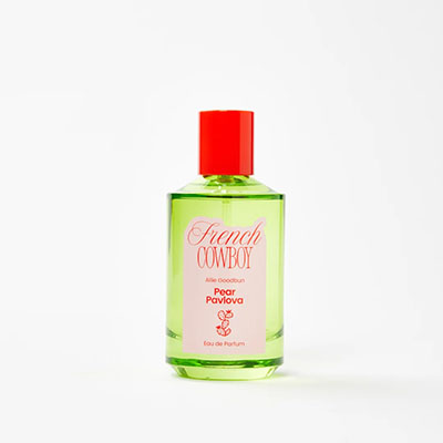 A bottle of French Cowboy perfume that's pear pavlova scented 