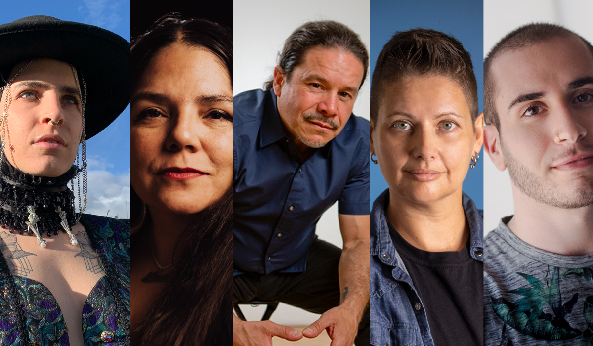 A split image of authors Julian Lopera, Leticia Hernandez, Norman Zelaya, Carolina De Robertis and Josepg Cassara 