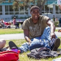 Students talk and laugh on the Quad