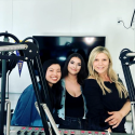Crave Radio” hosts Jennifer Gee, Alexandra Lopez and Samantha Ferro smile for a photo in the KSFS studio