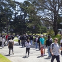 Students walk past the Quad on campus