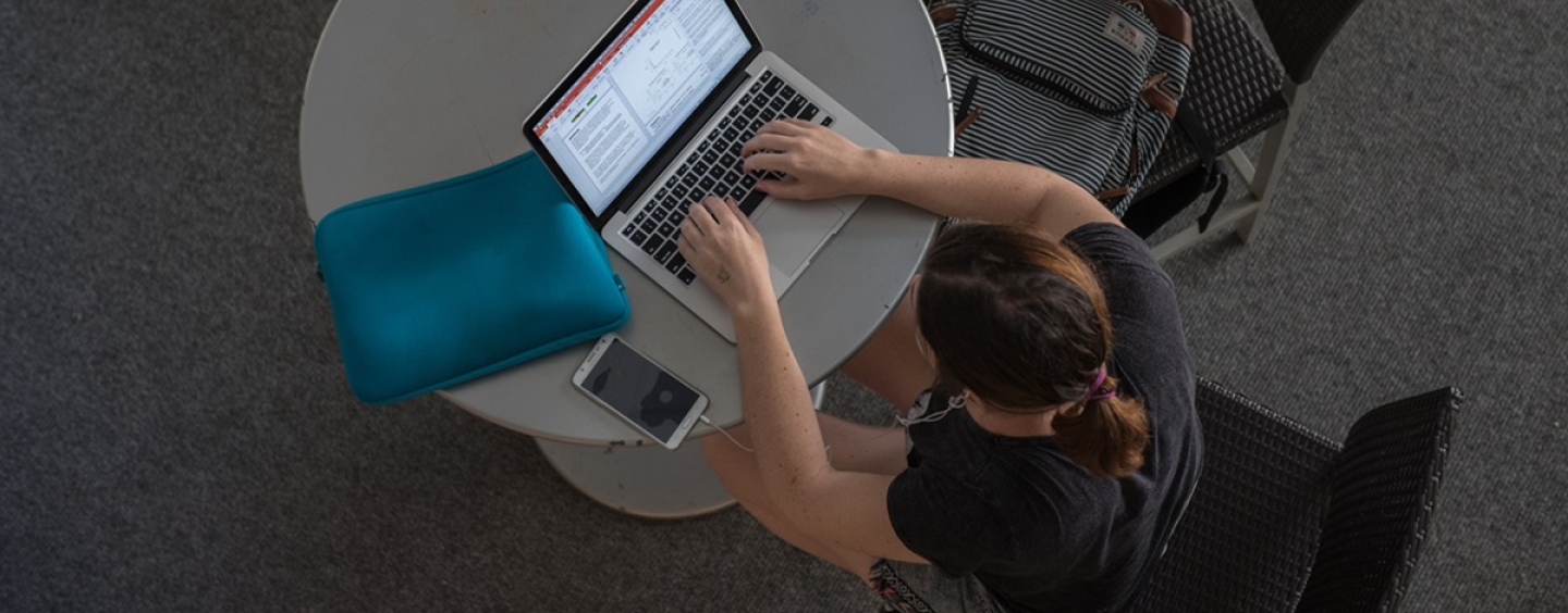 Overhead view of a person working on a laptop