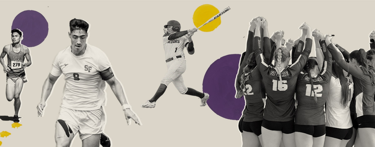 A soccer player, a softball player and the volleyball team in a montage