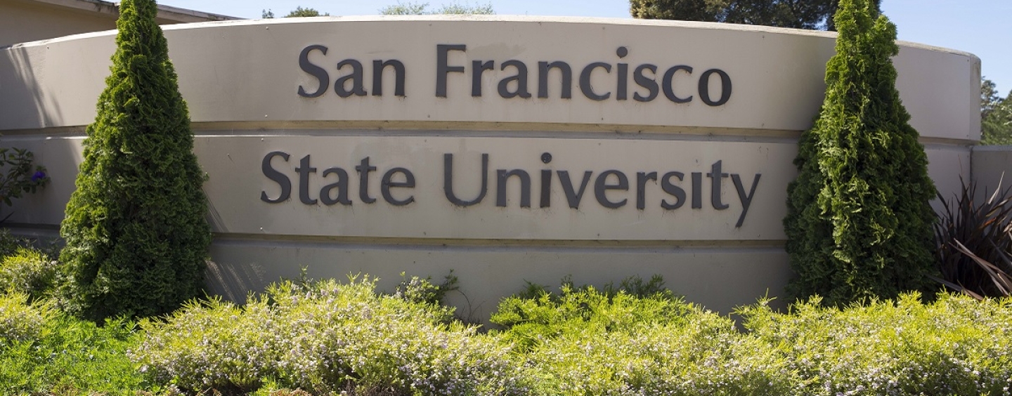 A sign on campus says San Francisco State University