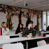 Students in class in new science building