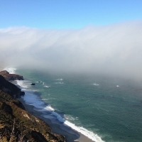 coastline with fog in the distance